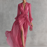 Rózsaszín V-Kivágású Chiffon Ruha