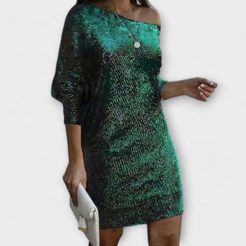 Shiny, sequined dresses with contrast