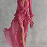 Rózsaszín V-Kivágású Chiffon Ruha