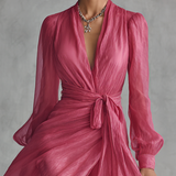 Rózsaszín V-Kivágású Chiffon Ruha