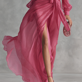 Rózsaszín V-Kivágású Chiffon Ruha