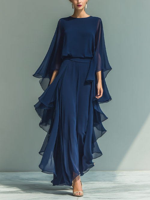 Rózsás Tengerészkék Chiffon Szett