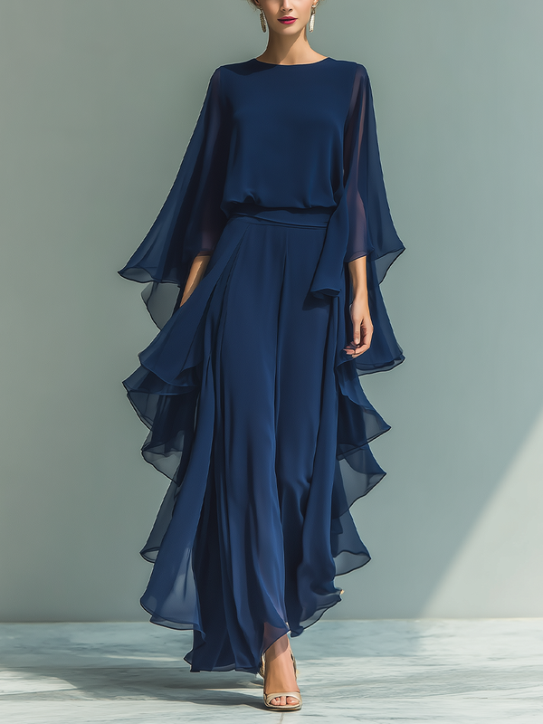 Rózsás Tengerészkék Chiffon Szett