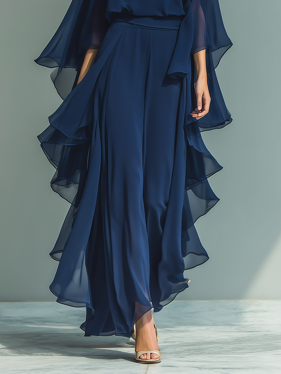 Rózsás Tengerészkék Chiffon Szett