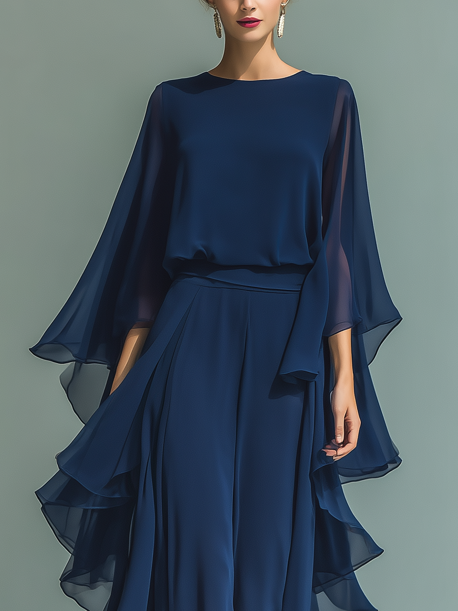 Rózsás Tengerészkék Chiffon Szett