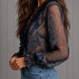Elise | Barokk Paisley Fodros Cipzáras Sifon Blúz