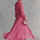 Rózsaszín V-Kivágású Chiffon Ruha