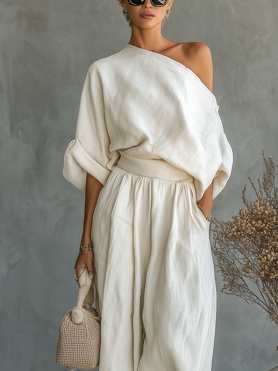 Off-Shoulder Linen Set with Pants