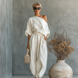 Off-Shoulder Linen Set with Pants